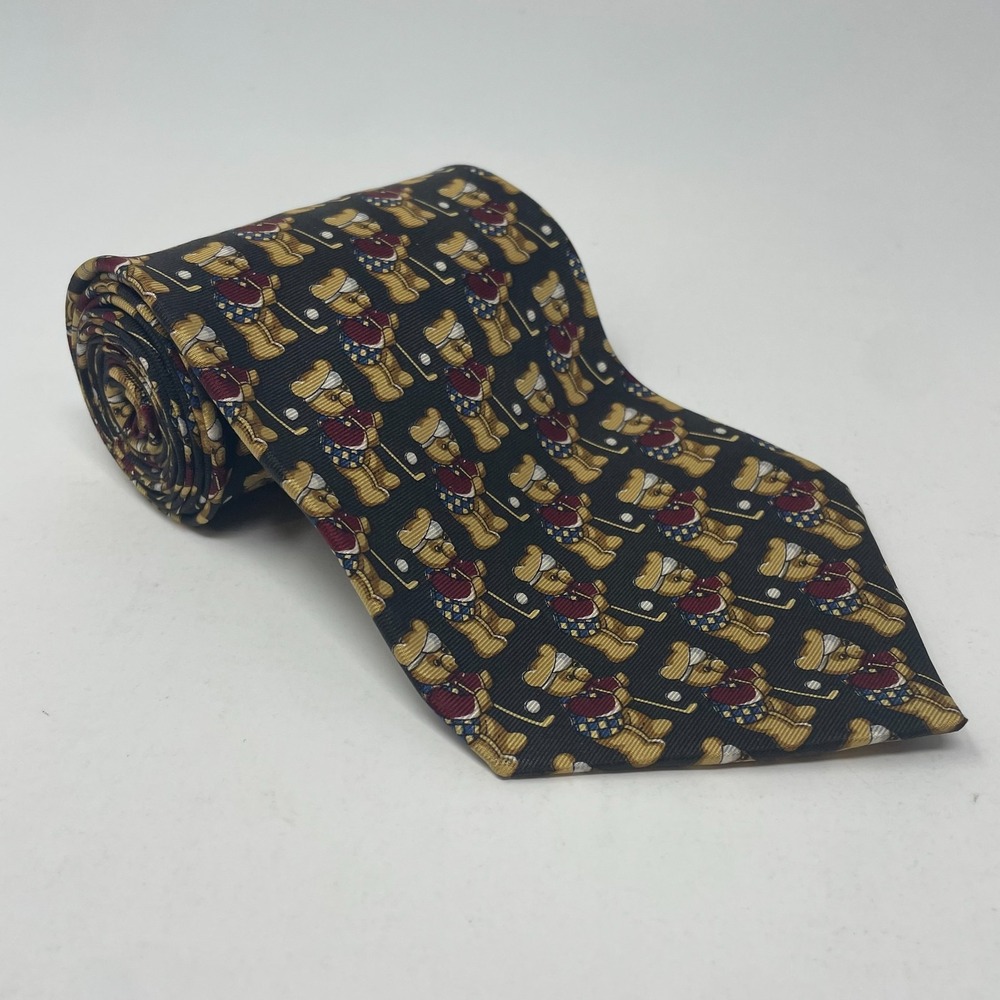 Sterling & Hunt Premier Men's Tie Woven 100% Silk Golfing Bears Necktie